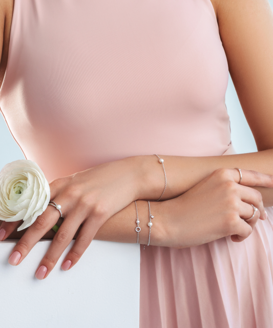 Серебряный браслет с жемчугом и цирконом