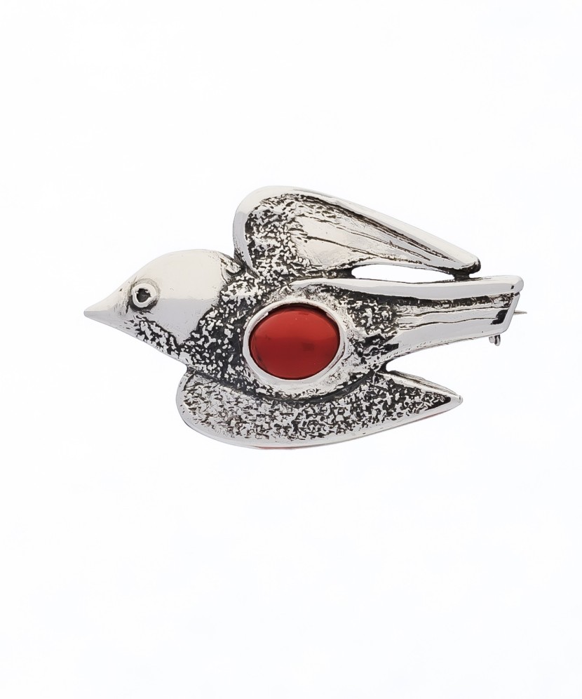 Sidabrinė sagė su koralu "Paukštis" Goldinga 03935