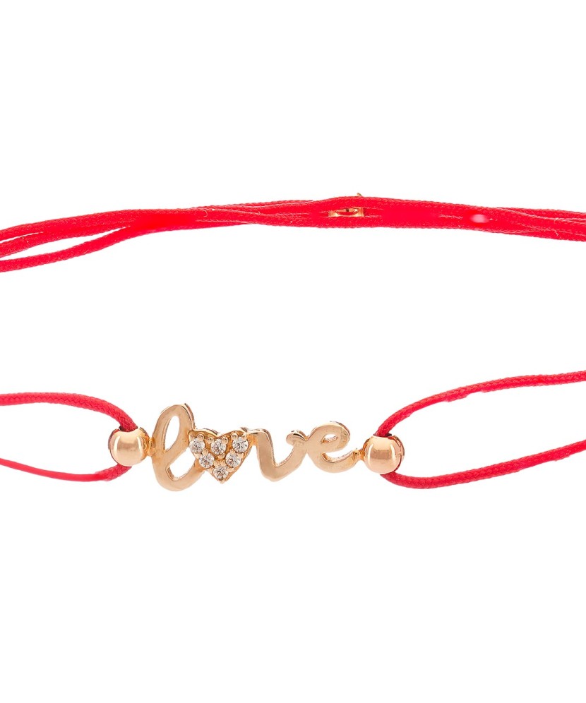 Punasest lõngast käevõru kuldripatsiga "Love" - Kullaga keermestatud käevõrud - Goldinga