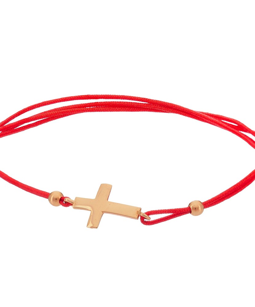 Punasest lõngast käevõru kuldripatsiga "Rist" - Kullaga keermestatud käevõrud - Goldinga