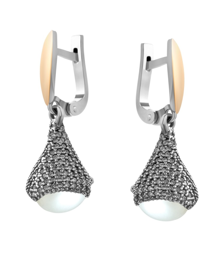 Sidabriniai auskarai su perlu ir cirkoniais - Sidabriniai auskarai - Goldinga