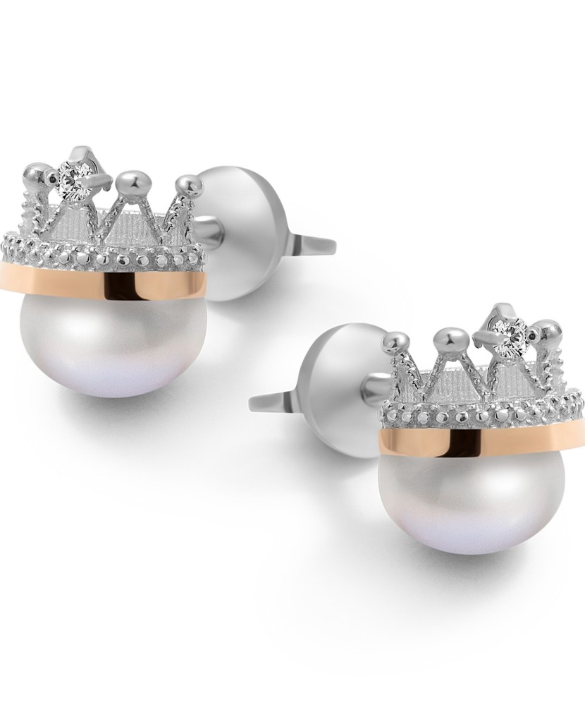 Hõbekõrvarõngad pärli ja tsirkoonidega kullatud - Hõbekõrvarõngad - Goldinga