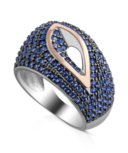 Sidabrinis žiedas su cirkoniais dengtas auksu - Sidabriniai žiedai - Goldinga