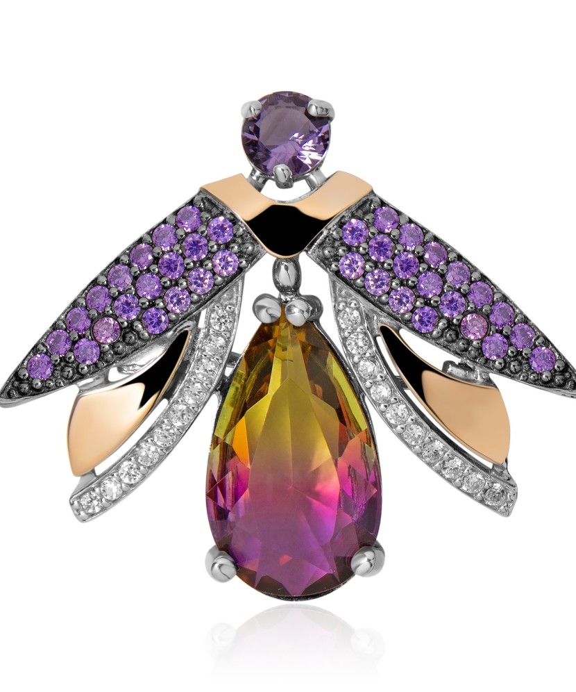 Sidabrinė sagė su cirkoniais dengta auksu - Sagės - Goldinga