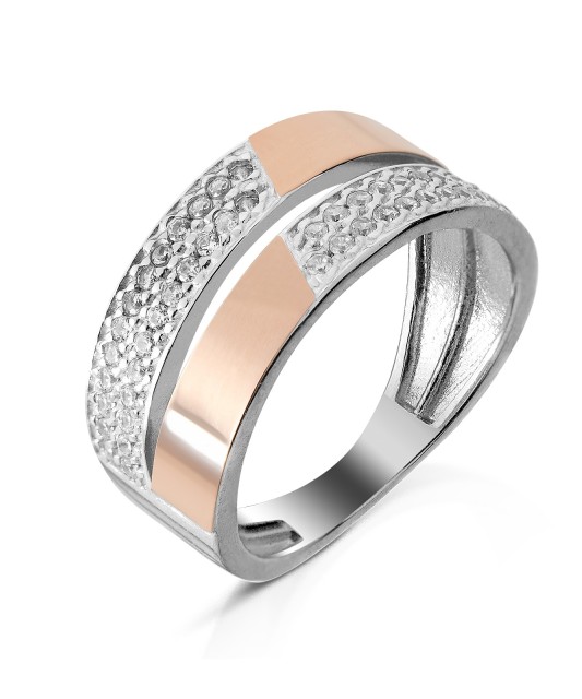 Hõbesõrmus tsirkoonidega kullatud - Hõbesõrmused - Goldinga