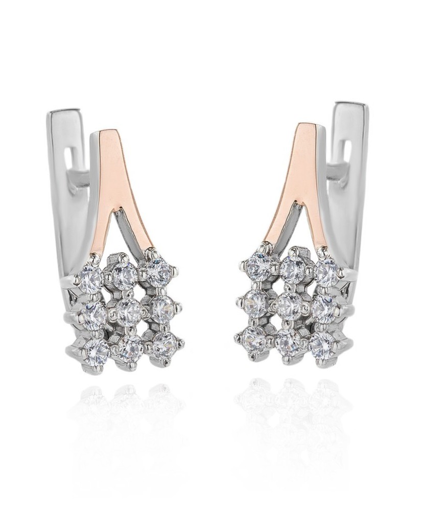 Sidabriniai auskarai su cirkoniais dengti auksu - Sidabriniai auskarai - Goldinga