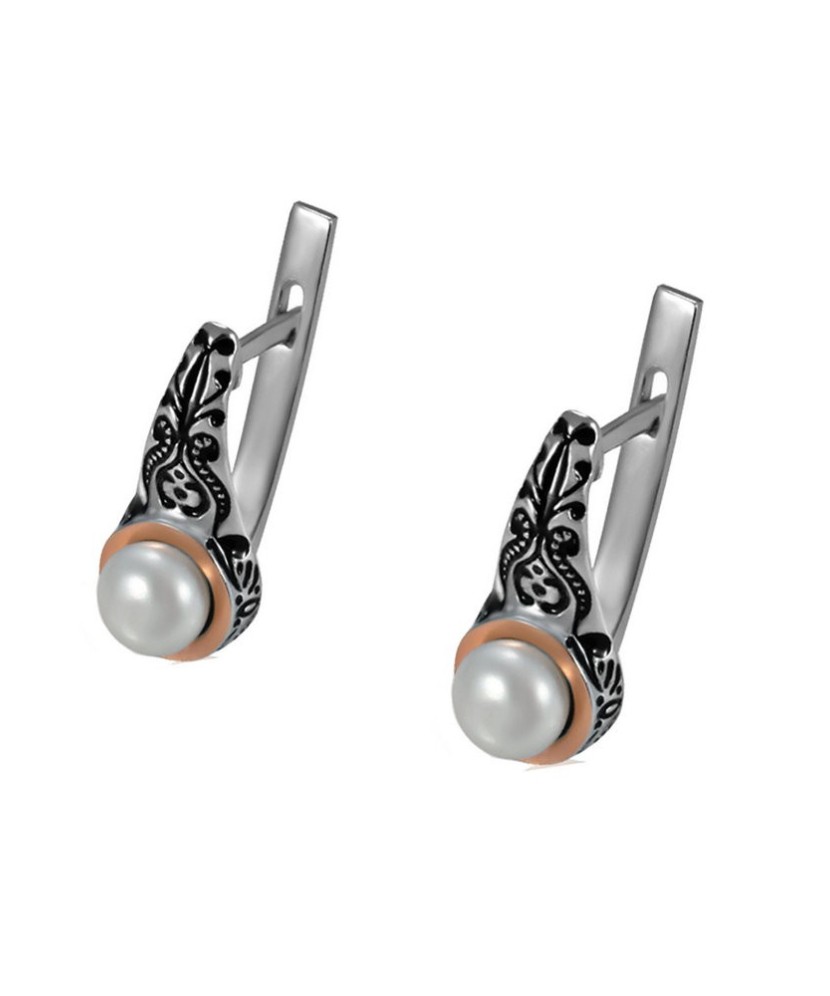 Sidabriniai auskarai su perlu dengti auksu - Sidabriniai auskarai - Goldinga