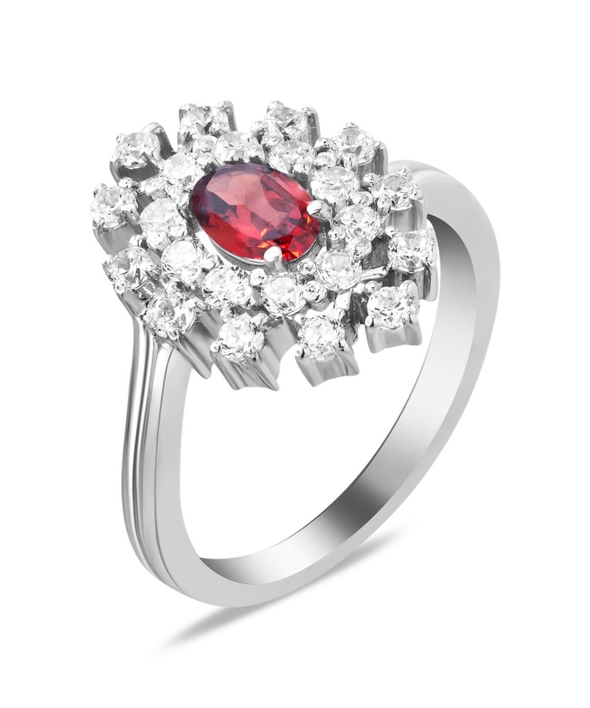 Hõbesõrmus granaadi ja tsirkoonidega - Hõbesõrmused - Goldinga