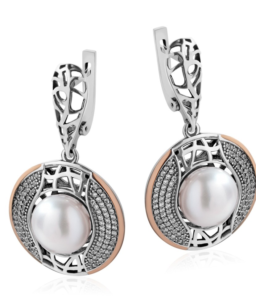 Hõbekõrvarõngad pärli ja tsirkoonidega kullatud - Pärliga kõrvarõngad - Goldinga