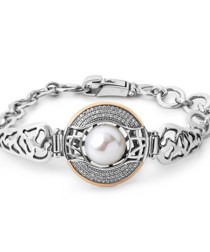 Hõbekäevõru pärli ja tsirkoonidega kullatud - Hõbedast käeketid - Goldinga