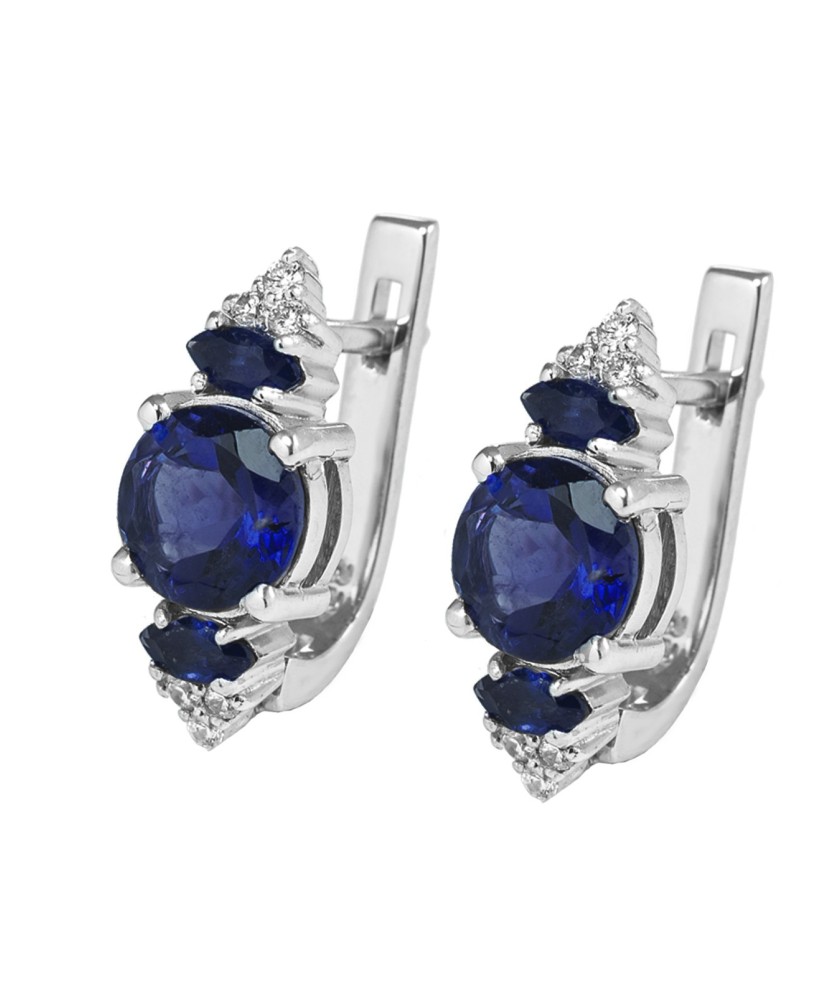 Sidabriniai auskarai su safyrais ir cirkoniais - Auskarai su brangakmeniais - Goldinga