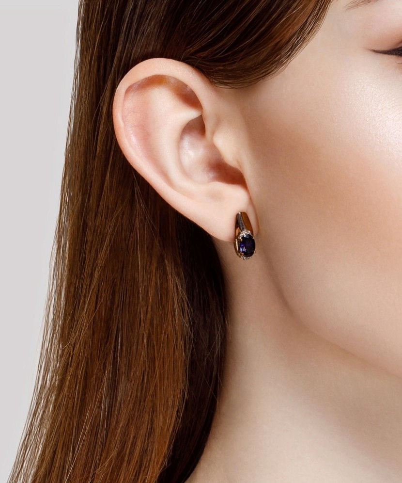 Auksiniai auskarai su korundu ir cirkoniais - Auksiniai auskarai - Goldinga