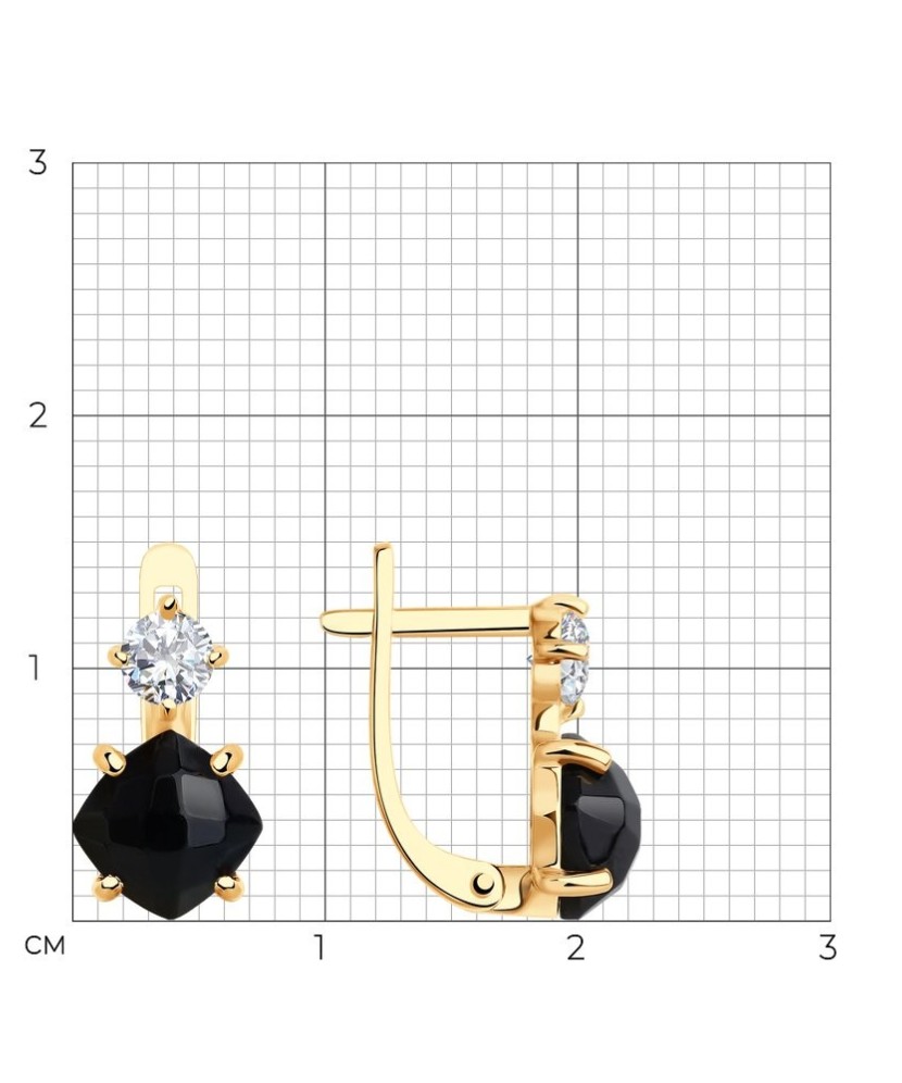 Auksiniai auskarai su juoduoju agatu ir cirkoniu - Auksiniai auskarai - Goldinga