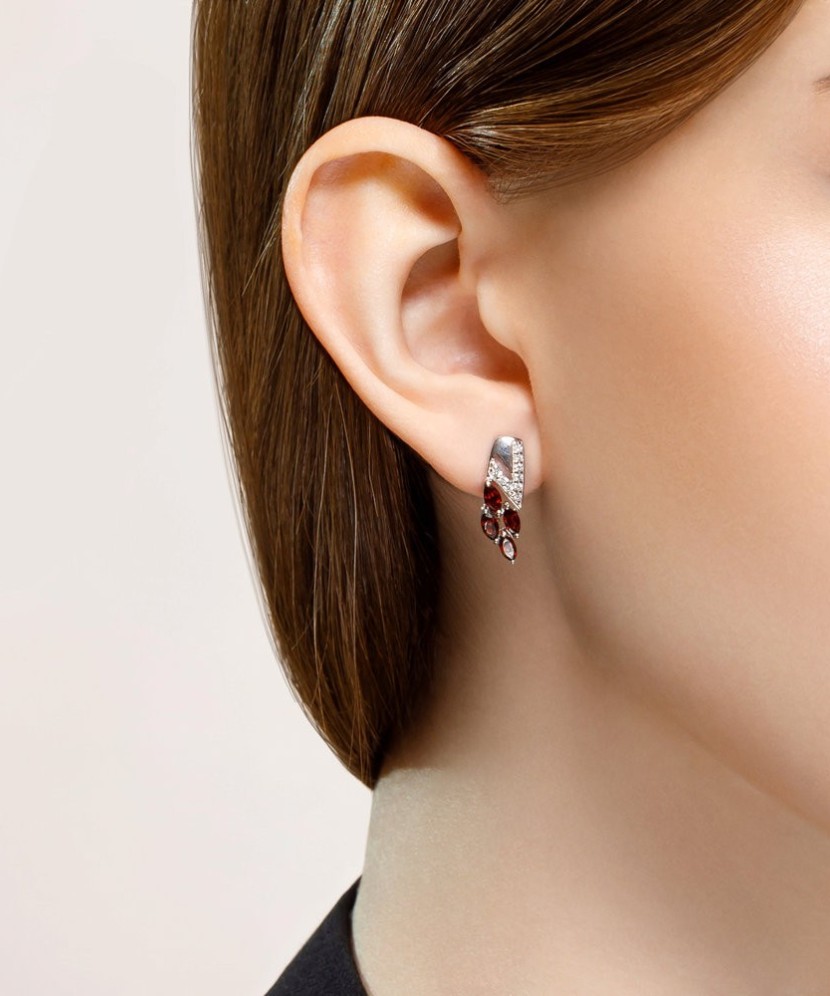 Sidabriniai auskarai su granatais ir cirkoniais - Sidabriniai auskarai - Goldinga