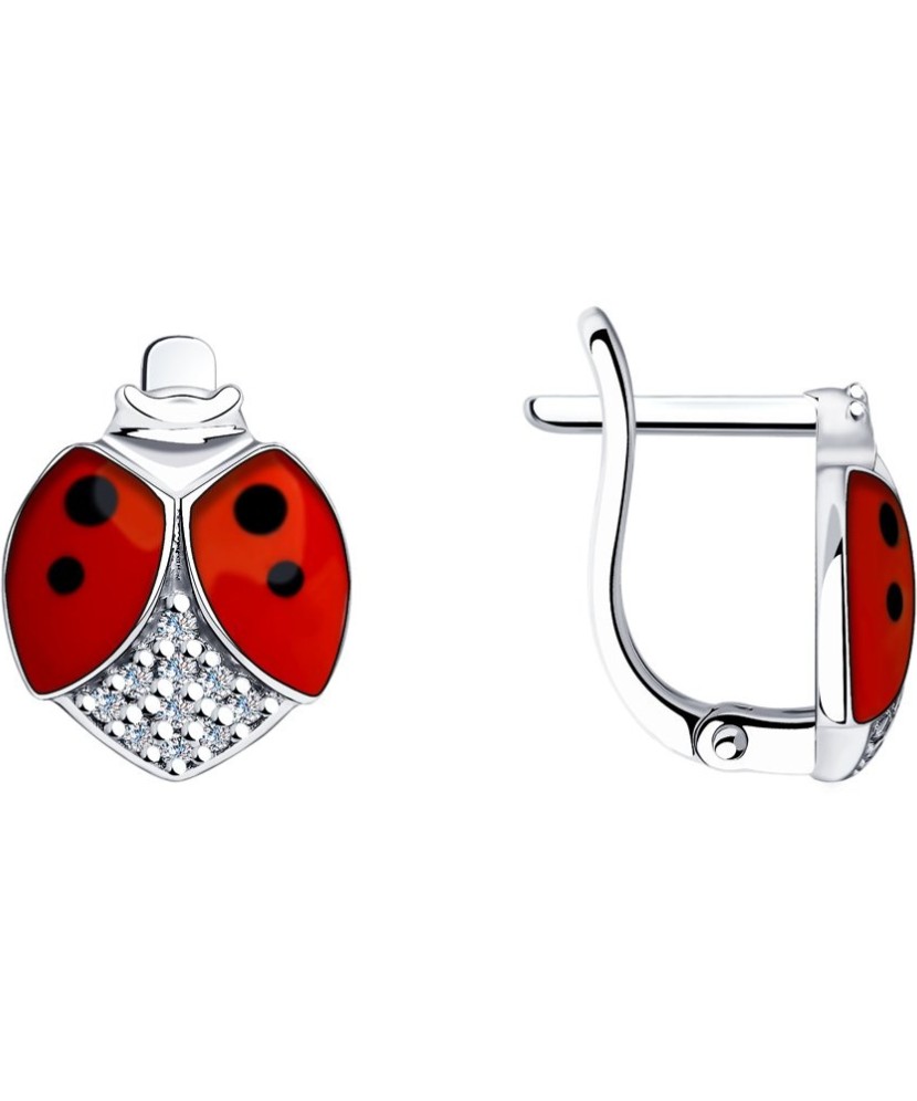 Hõbekõrvarõngad emaili ja tsirkoonidega "Lepatriinu" - Hõbekõrvarõngad - Goldinga