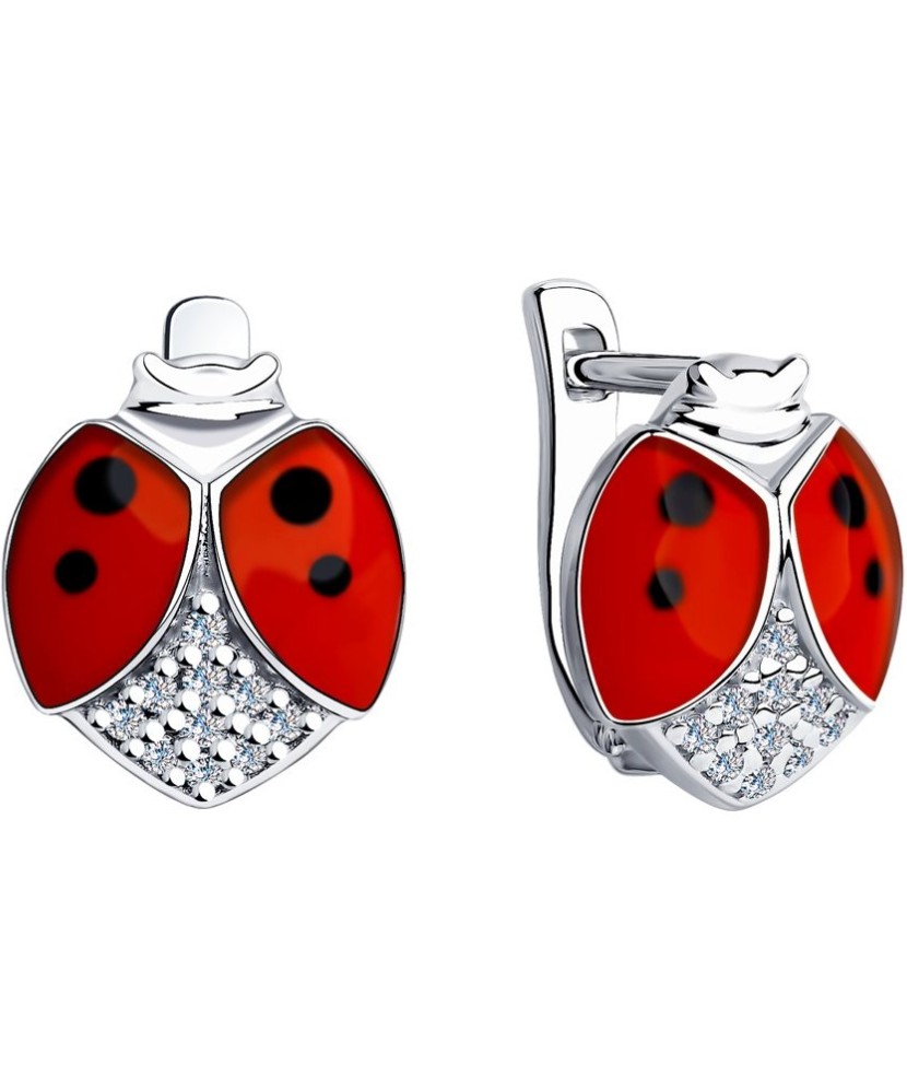 Hõbekõrvarõngad emaili ja tsirkoonidega "Lepatriinu" - Hõbekõrvarõngad - Goldinga