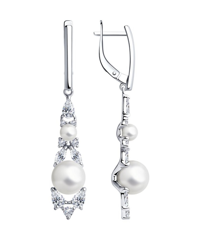 Hõbekõrvarõngad pärli ja tsirkoonidega - Hõbekõrvarõngad - Goldinga