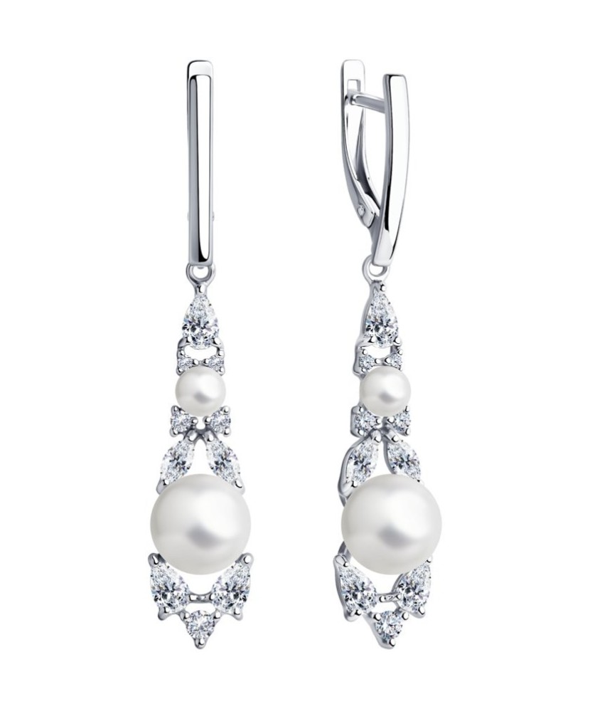 Hõbekõrvarõngad pärli ja tsirkoonidega - Hõbekõrvarõngad - Goldinga