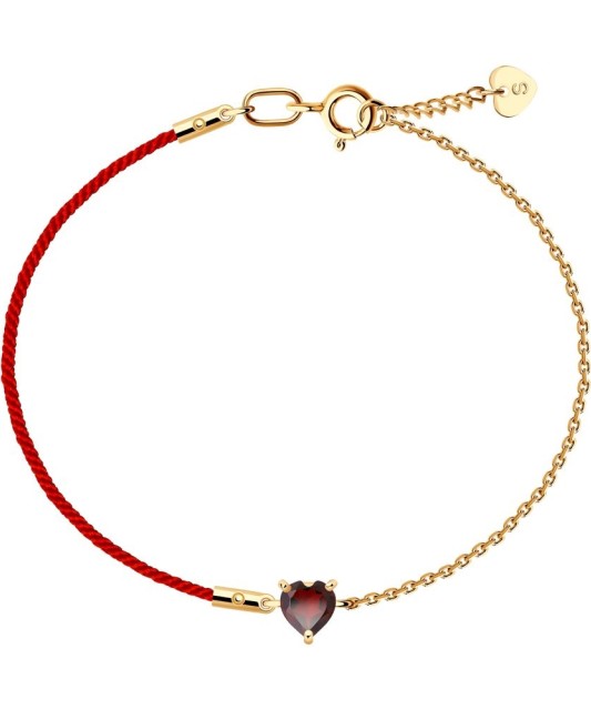 Raudono Siūlo ir aukso apyrankė Su granato pakabuku - Siūlų apyrankės - Goldinga