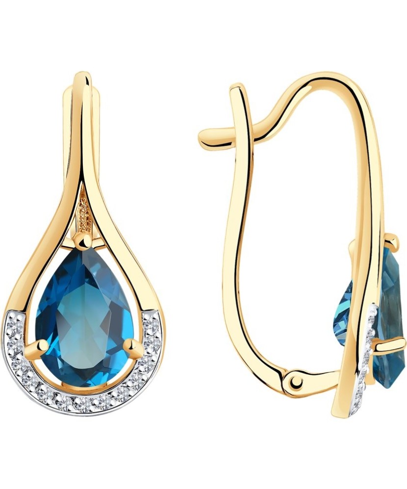 Kuldkõrvarõngad topaasi ja tsirkoonidega - Kuldkõrvarõngad - Goldinga