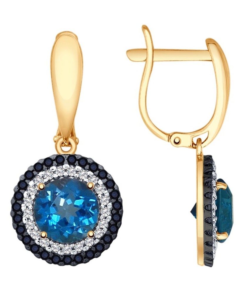 Auksiniai auskarai su topazu ir cirkoniais - Auksiniai auskarai - Goldinga