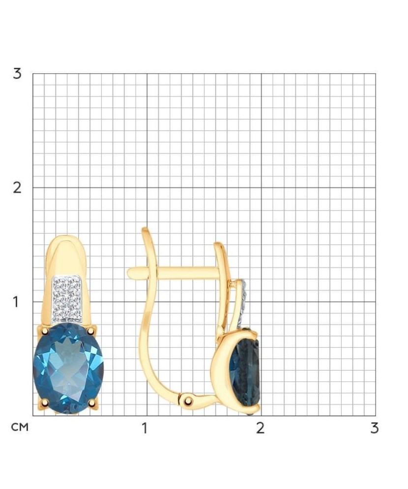 Auksiniai auskarai su London topazu ir cirkoniais - Auksiniai auskarai - Goldinga
