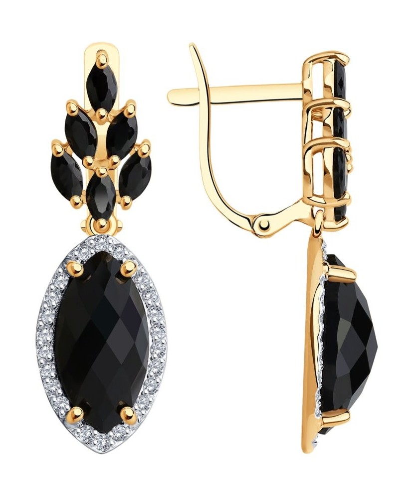 Auksiniai auskarai su juoduoju agatu ir cirkoniu - Auksiniai auskarai - Goldinga