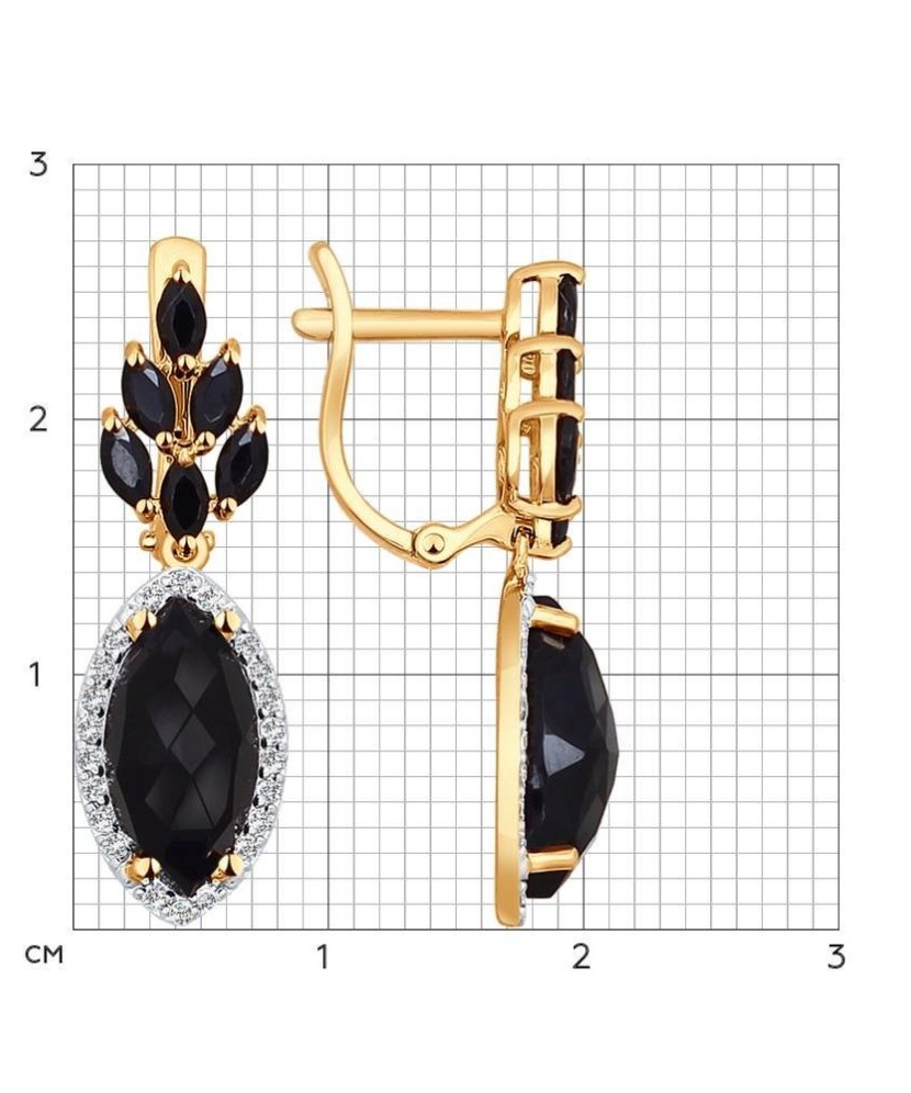 Auksiniai auskarai su juoduoju agatu ir cirkoniu - Auksiniai auskarai - Goldinga