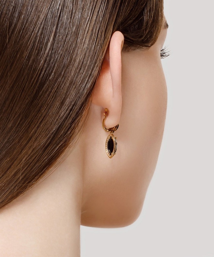 Auksiniai auskarai su juoduoju agatu ir cirkoniu - Auksiniai auskarai - Goldinga