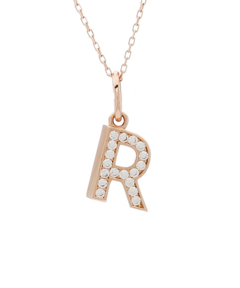 Auksinis pakabukas su cirkoniais raidė "R" - Auksiniai pakabukai - Goldinga