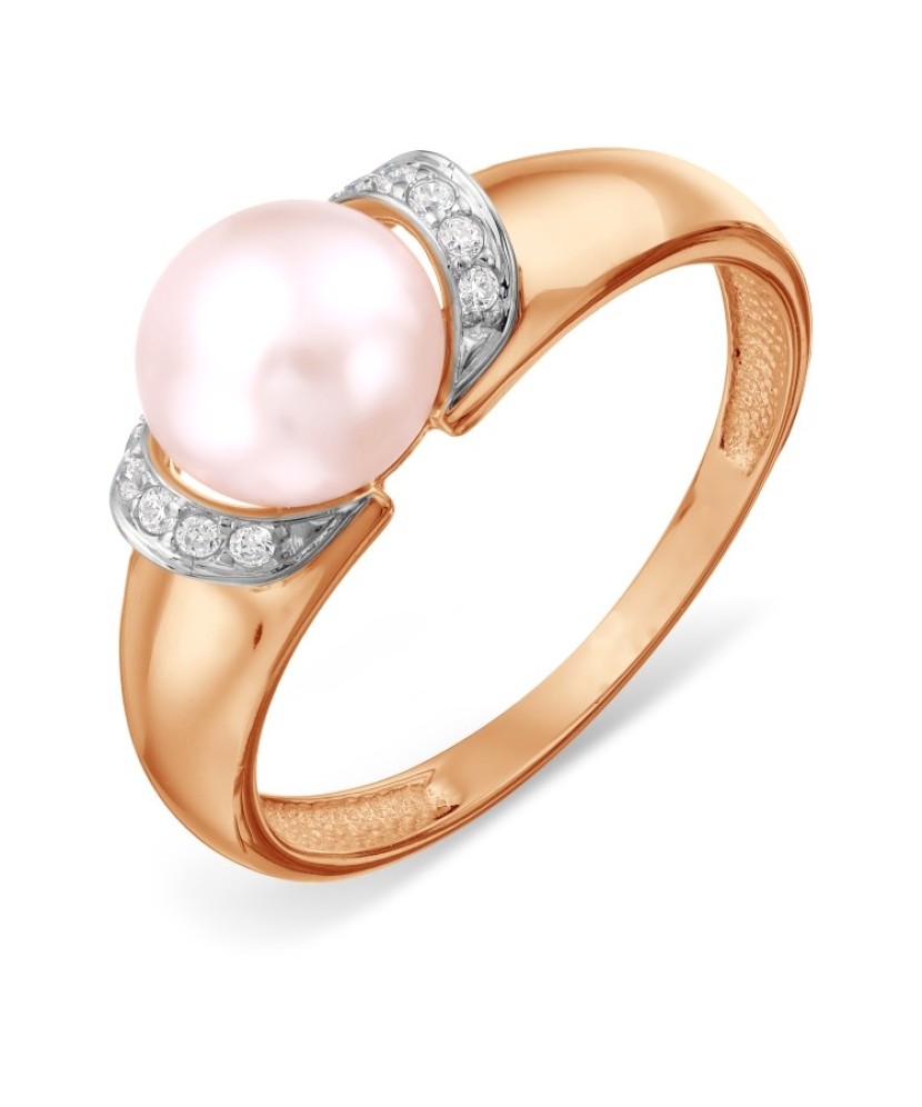 Auksinis žiedas su perlu ir cirkoniais - Auksiniai žiedai - Goldinga