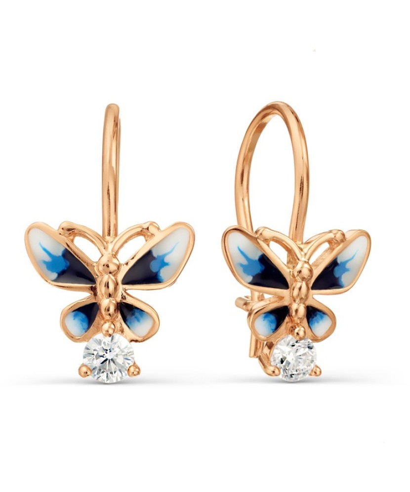 Kuldkõrvarõngad tsirkooni ja emailiga "Liblikas" - Kuldkõrvarõngad - Goldinga