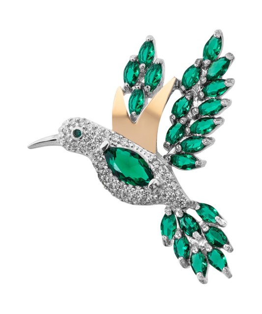 Брошь из позолоченного серебра с алпанитами и цирконами