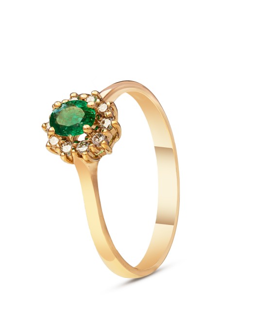 Золотое кольцо с изумрудом и бриллиантами