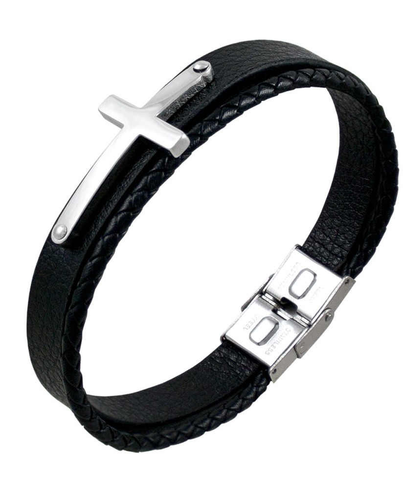 Nahast käevõru roostevaba terasega"Rist" - Käevõrud - Goldinga