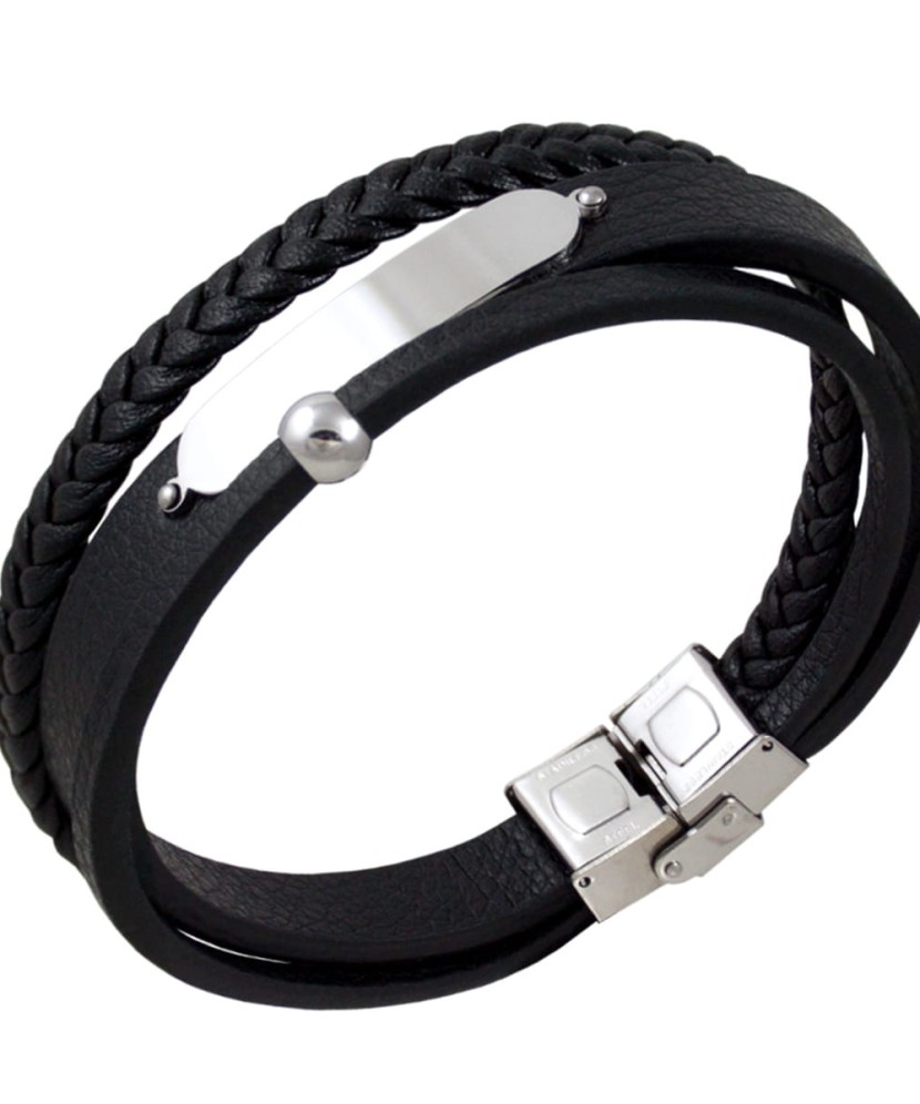 Браслет из кожи с нержавеющей сталью
