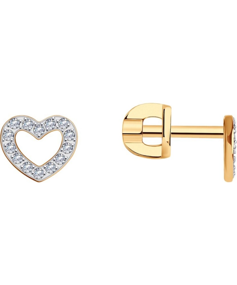 Auksiniai auskarai su cirkoniais „Širdelės“