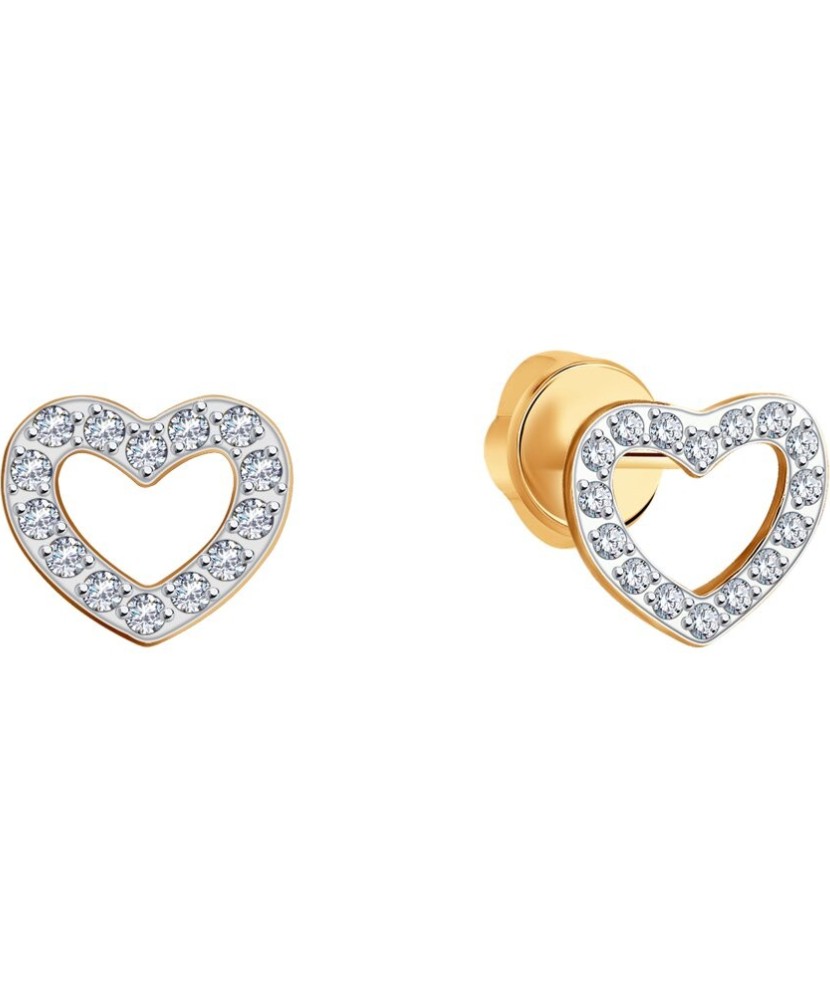 Auksiniai auskarai su cirkoniais „Širdelės“