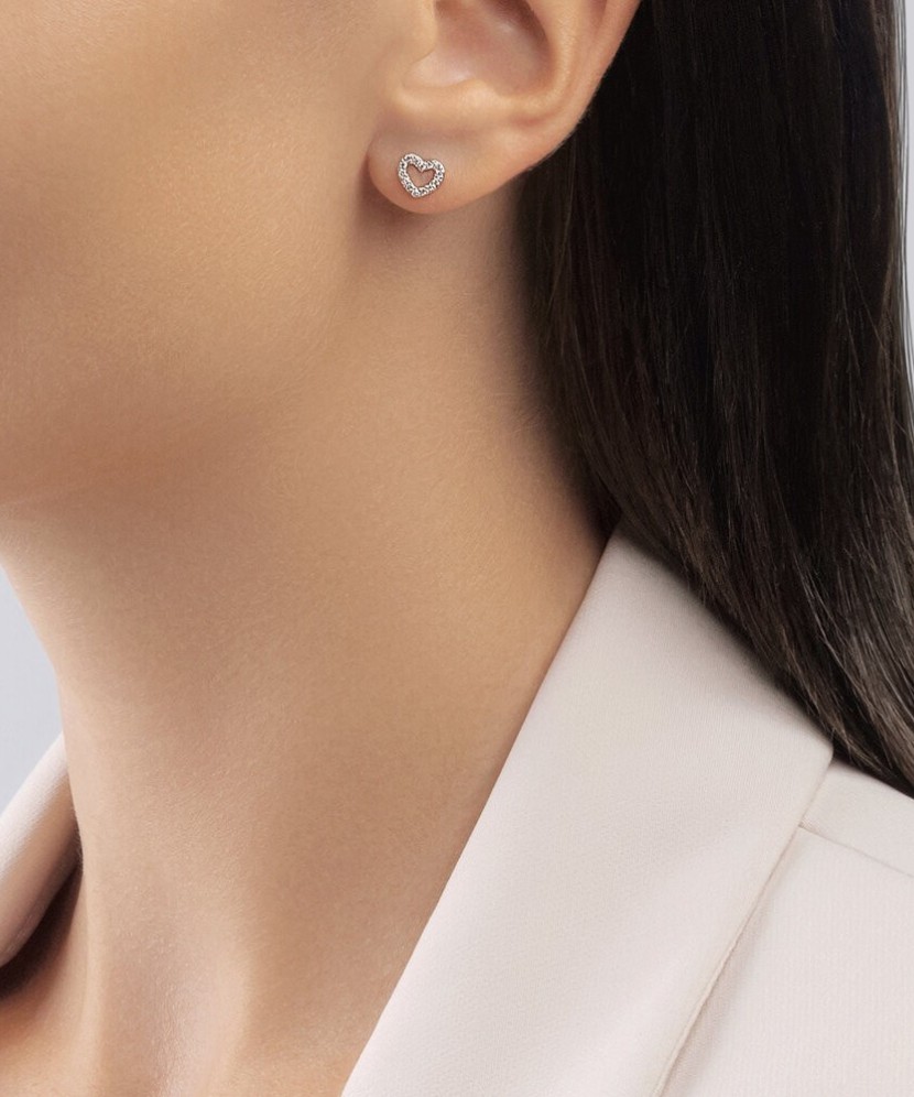 Auksiniai auskarai su cirkoniais „Širdelės“