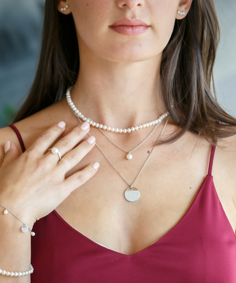 Hõbekett pärlitega pärlitega tsirkooniga - Pärlikeed - Goldinga