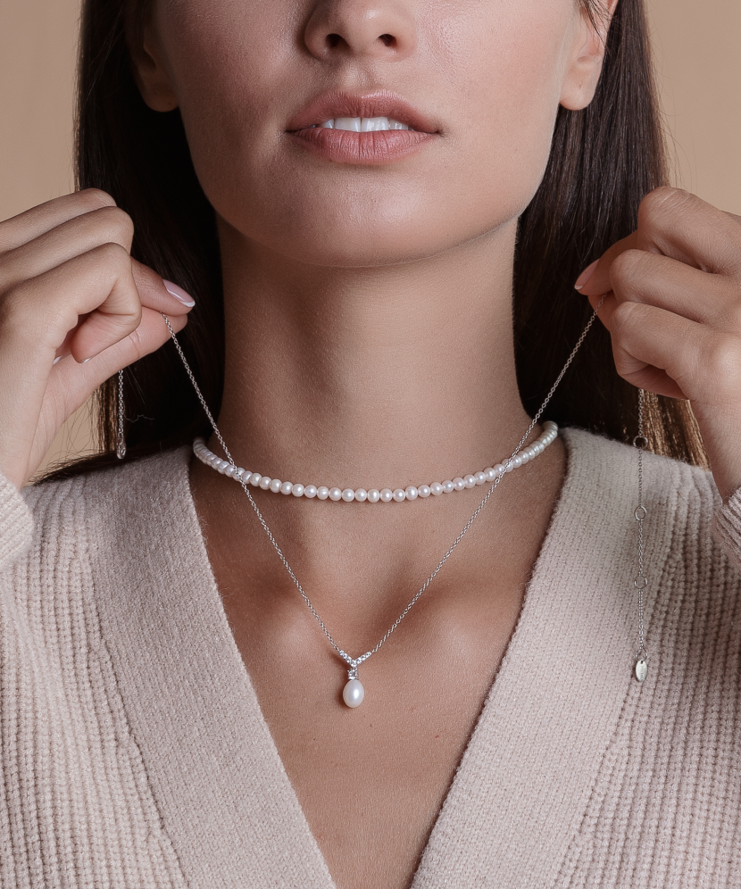 Hõbekett pärlitega pärlitega tsirkooniga - Pärlikeed - Goldinga