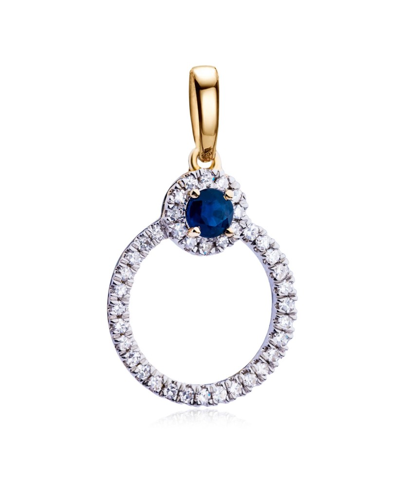 Подвеска из желтого золота с бриллиантами и сапфир