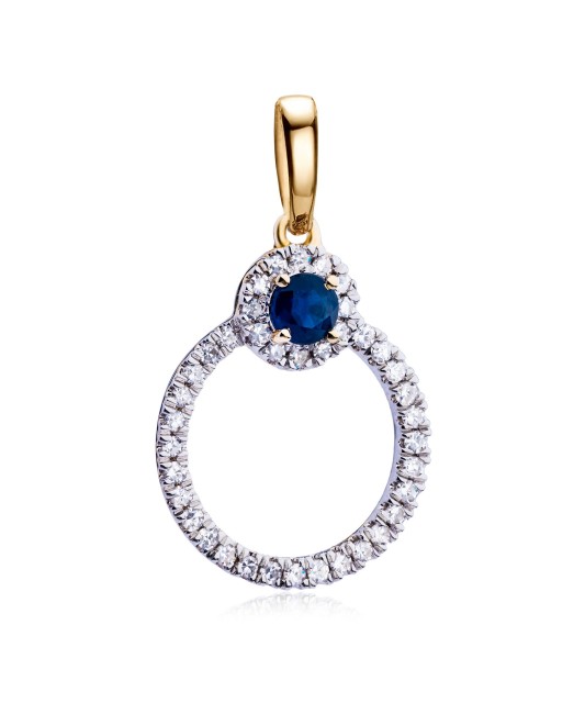 Подвеска из желтого золота с бриллиантами и сапфир