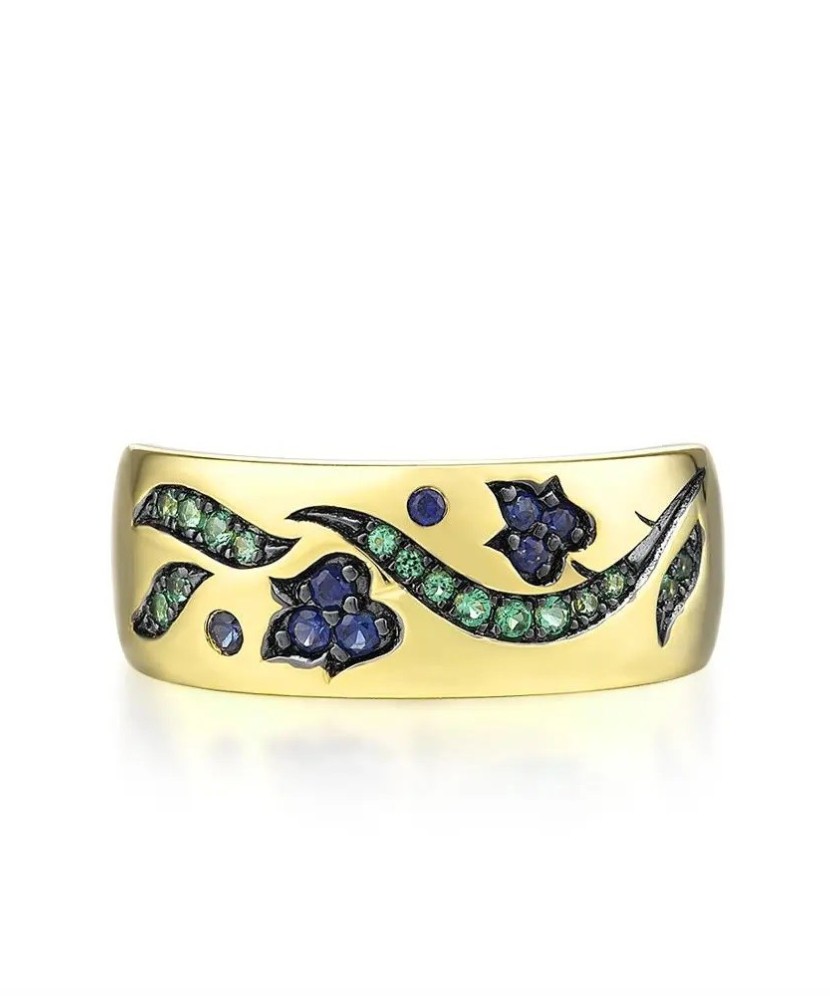 Kullatud Hõbesõrmus tsirkoonidega ja nano safiir