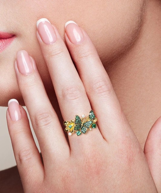 Kullatud Hõbesõrmus tsirkoonidega "Liblikas"