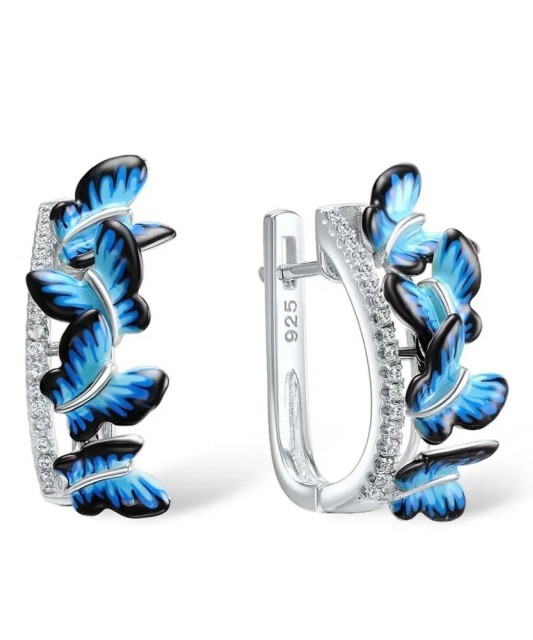 Hõbedast kõrvarõngad tsirkoonide ja emailiga "Liblikad"