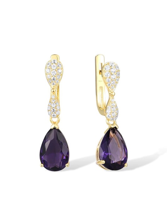 Серебряные позолоченные серьги с цирконом