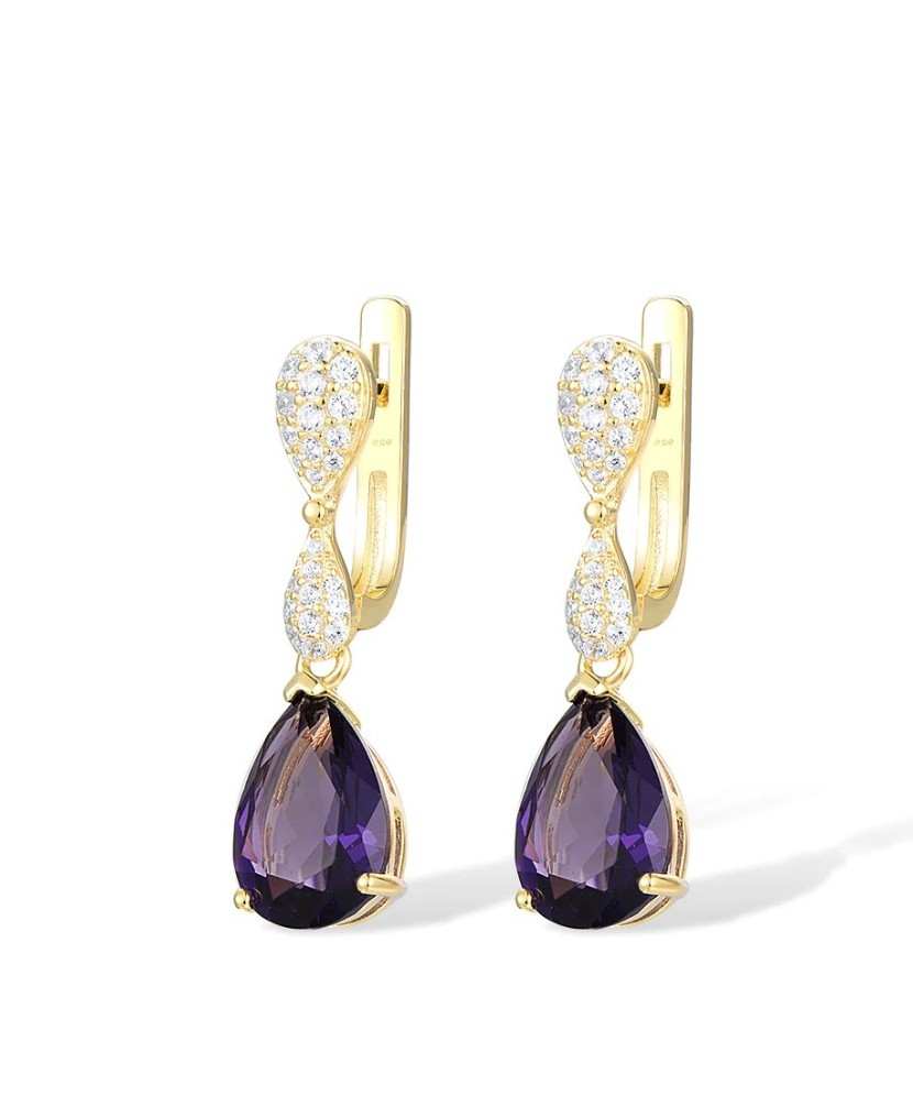 Серебряные позолоченные серьги с цирконом