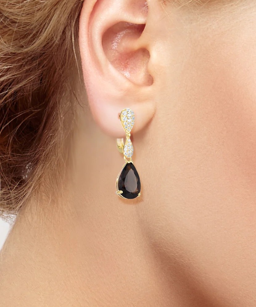 Серебряные позолоченные серьги с цирконом