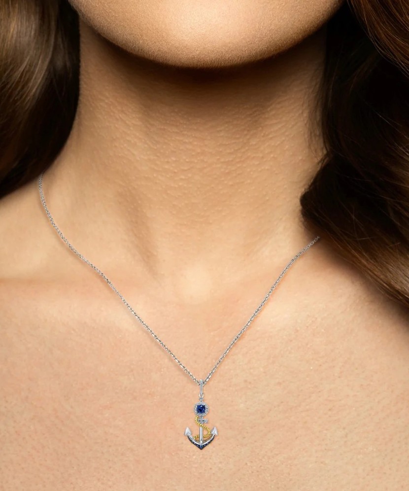 Серебряный подвеска с цирконами "Якорь"